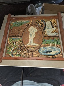 Vintage Yellowstone National Park Wood Souvenir Serving Tray/Wall Hanging 14x12