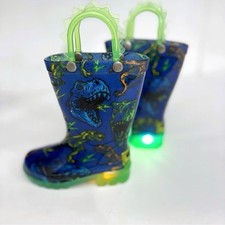 Western Chief Boys Rain Boots US 5 Blue Dino Light-Up Kidcore Cute