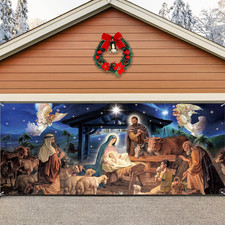 Blosssound Christmas Nativity Garage Door Cover 7 X 16 FT Christmas Garage