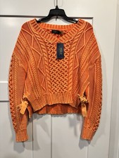 NWT Polo Ralph Lauren Orange 100 Cotton Cable Knit Cropped Sweater Size Large