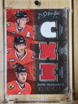 2007-08 O-P-C PREMIER REMNANTS CHICAGO TRIPLE JERSEY /30 TOEWS KEITH SEABROOK!!