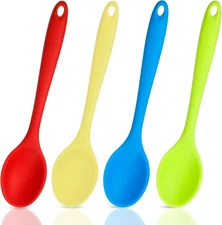4 Pcs Mixing Spoons for Cooking, 8" Small Silicone Nonstick Heat Resistant Kitch