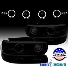 Fits 1999-2002 Silverado 1500 2500 Black Smoke Bumper Halo Headlights Led Tube