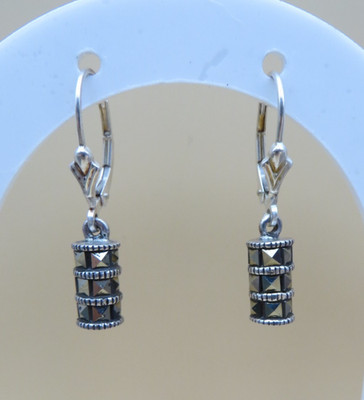 Vintage Stacked Marcasite Dangle/Drop Sterling Silver Lever-back Earrings #1234