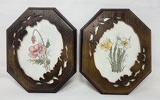 2 VINTAGE FRAMED FLORAL CROSS STITCH 10.25" X 8.75” BUCILLA