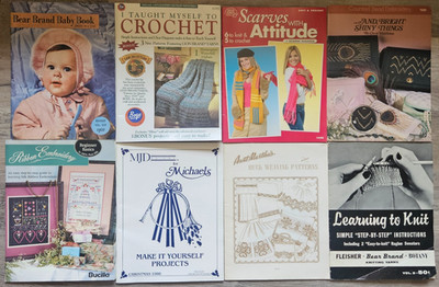 Vintage Lot: 8 Crochet, Knitting, Embroidery, Weaving, Projects Pattern Booklets