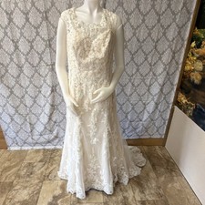 Morilee Ivory Lace Beaded Sleeveless A-Line Wedding Dress Buttons Size 22W Lot#6