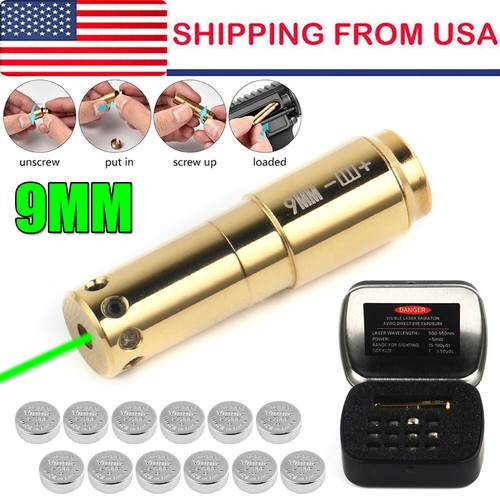 9mm Green Laser Bore Sight Cartridge Dry Fire Shooting Training Brass Boresight eBay