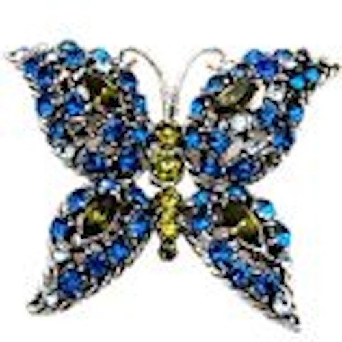 Vintage Womens Brooch Glass Rhinestone Silver Tone Blue Green Butterfly Pin - Picture 8 of 9