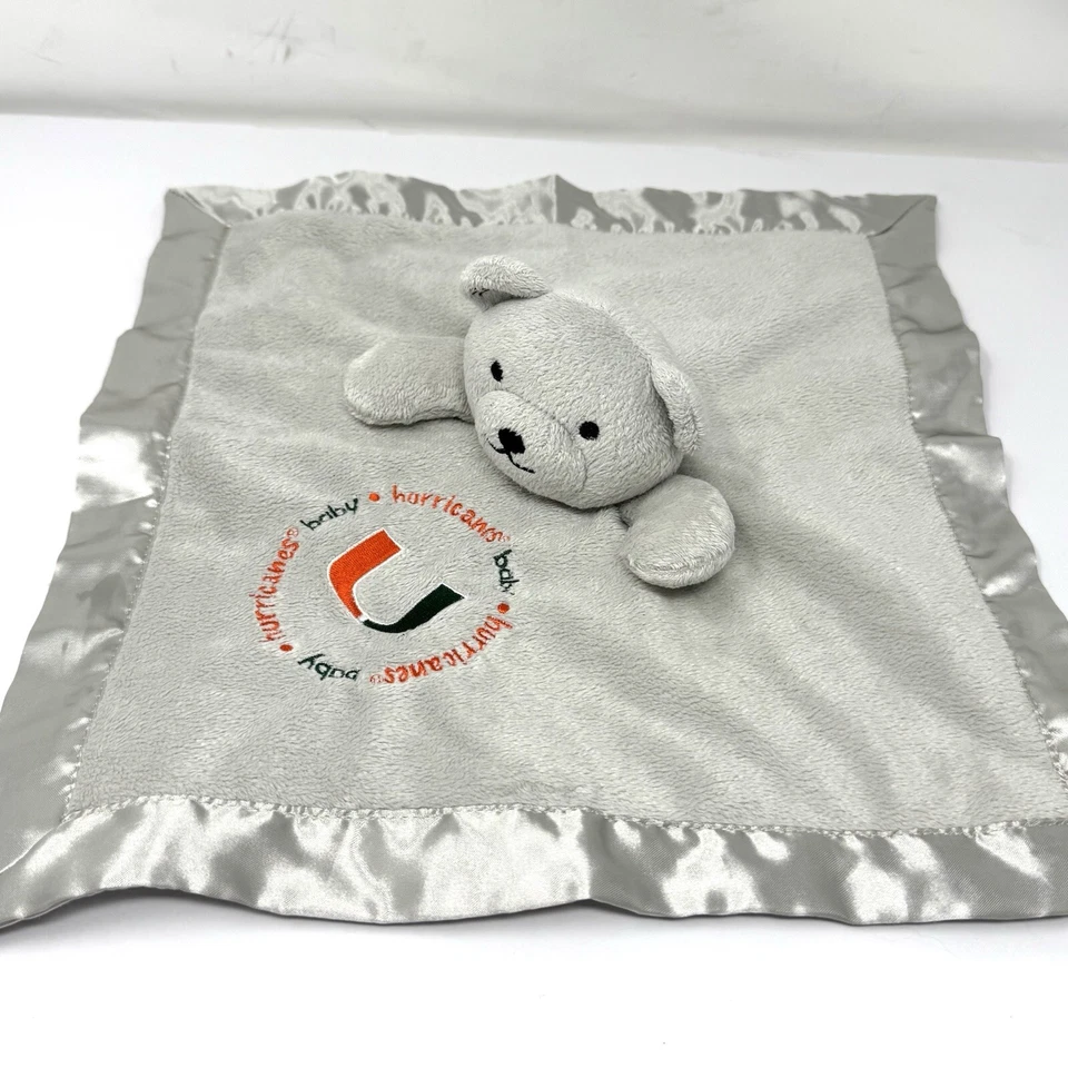 "Oso de peluche Miami Hurricanes Lovey manta de seguridad borde satinado bebé fanáticos 13""" Foto 2 de 4