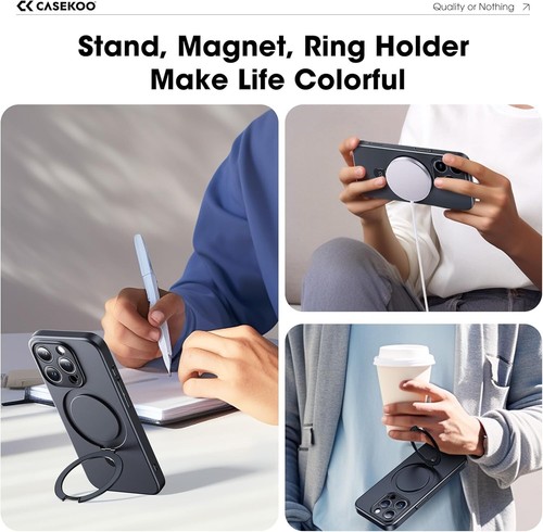 iPhone 15 Magnetic Stand Slim-Fit Matte Anti-Scratch Case, Magsafe-Black - Picture 4 of 9