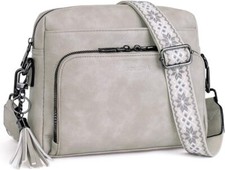 POIUGOYA Crossbody Purses for Women Trendy,Soft Leather Medium Grey