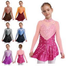 Kids Girls Skirt Latin Dresses Ballroom Dancewear Competition Long Sleeve Jazz