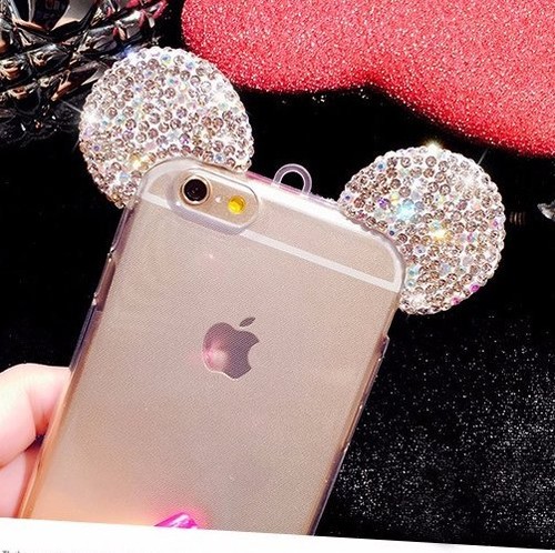 Iphone 5s 6s 7 8 Plus Silver Diamond Mouse Ears Tpu Rubber Case Cover Ebay