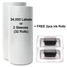 2 Sleeves White Label for Monarch Pricing Gun 1110, 1105, 1107 = 32 Rolls + Ink