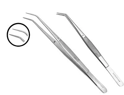 DHC Dental College Tweezers With Pin Curved Stainless Steel Metal Mirror Finish