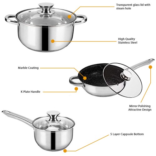 Induction Safe 12pc High Quality Stainless Steel Saucepan Casserole Cookware Set - Picture 3 of 6