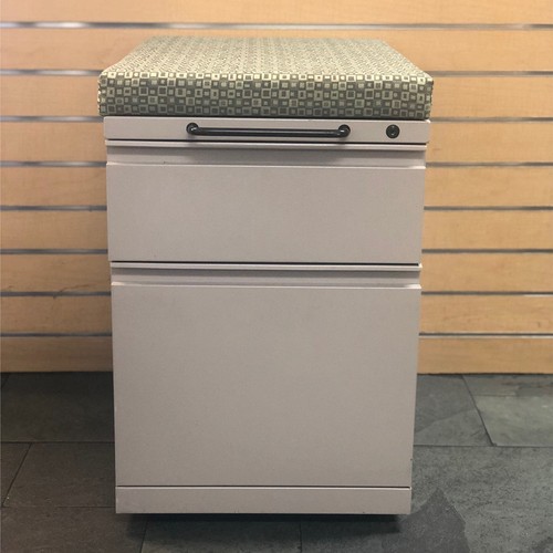 Set of 2 Herman Miller Rolling Mobile Pedestal Storage Cabinet With Cushion