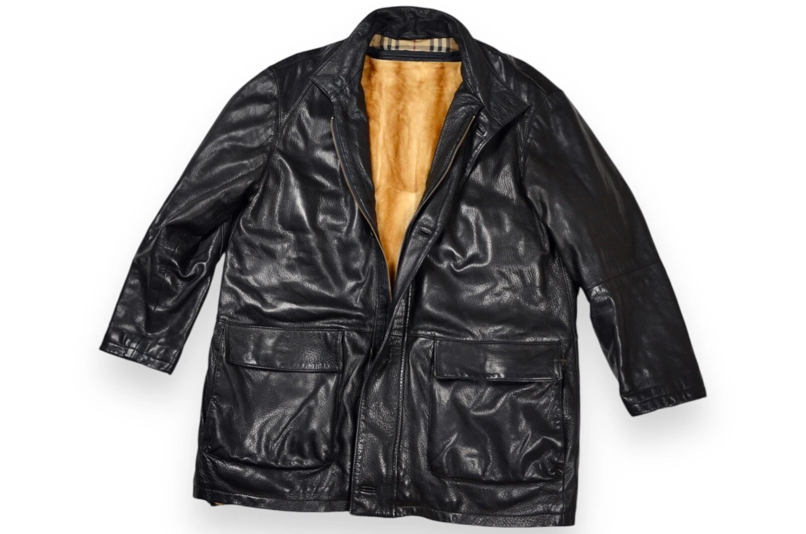 Cappotto giacca pelle uomo Burberry London fodera nera Inghilterra taglia M