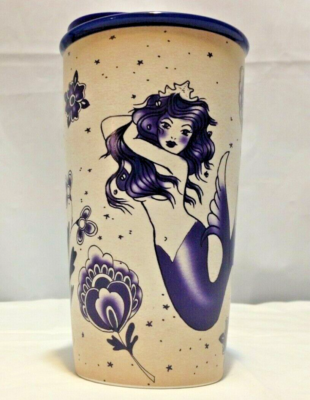 Starbucks first Starbucks マーメイド コールドカップ STARBUCKS Purple Blue Mermaid Tattoo Anchor Ceramic Travel Mug