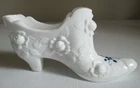 FENTON Cabbage Rose Slipper Shoe White Milk Glass Hand Painted Signed / Label