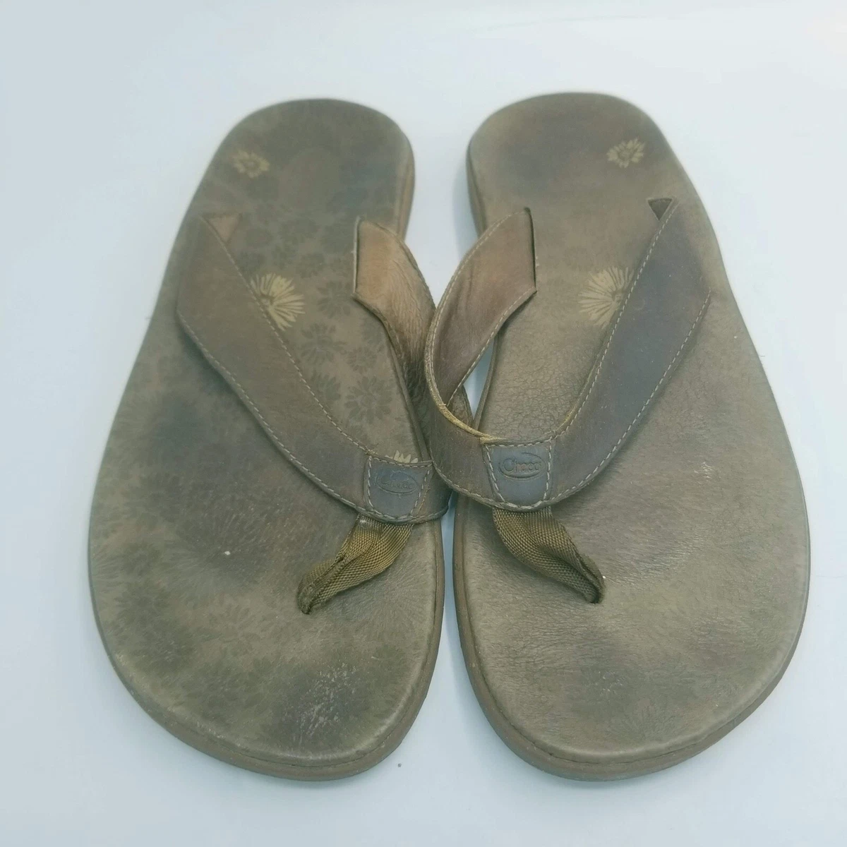 Chaco Brown Leather Flip Flops Woman size 9 Sandals eBay