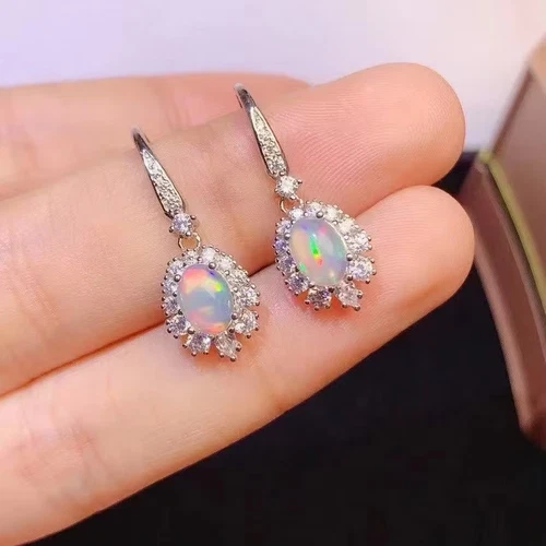 2Ct Oval Cut Natural Fire Opal Women Drop/Dangle Earrings 14K White Gold Plated