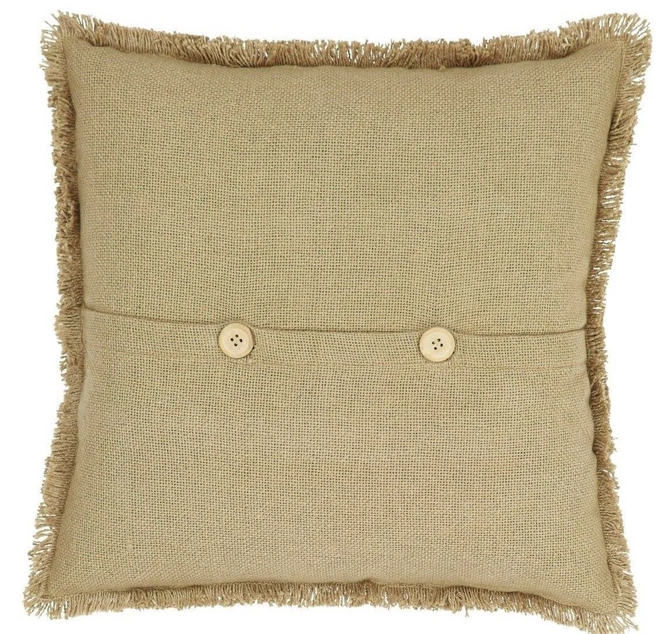 16" x 16" Rustic Fringed Pillow Natural Cotton Tan Burlap Country Pleated Ruffle - Image 3 of 3
