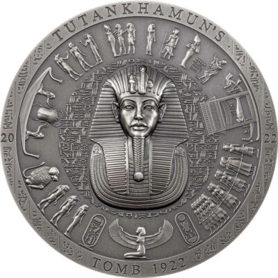 2022 $20 Archeology Symbolism TUTANKHAMUNS Antique Finish 3 Oz Silver Coin.