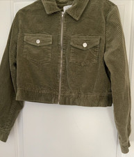 Lost + Wander New Women's Olive Corduroy Lightweight Cropped Jacket Top Medium