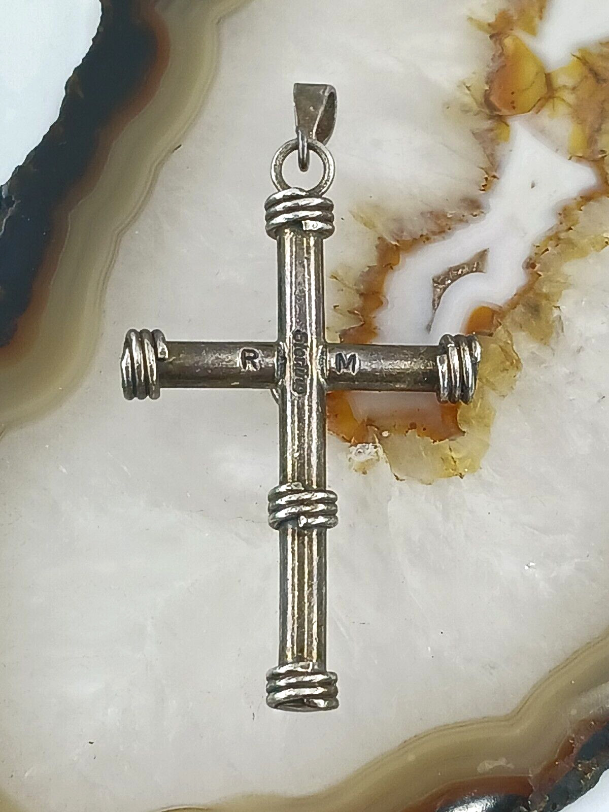 Signed RM Solid Sterling Silver Turquoise CROSS P… - image 9