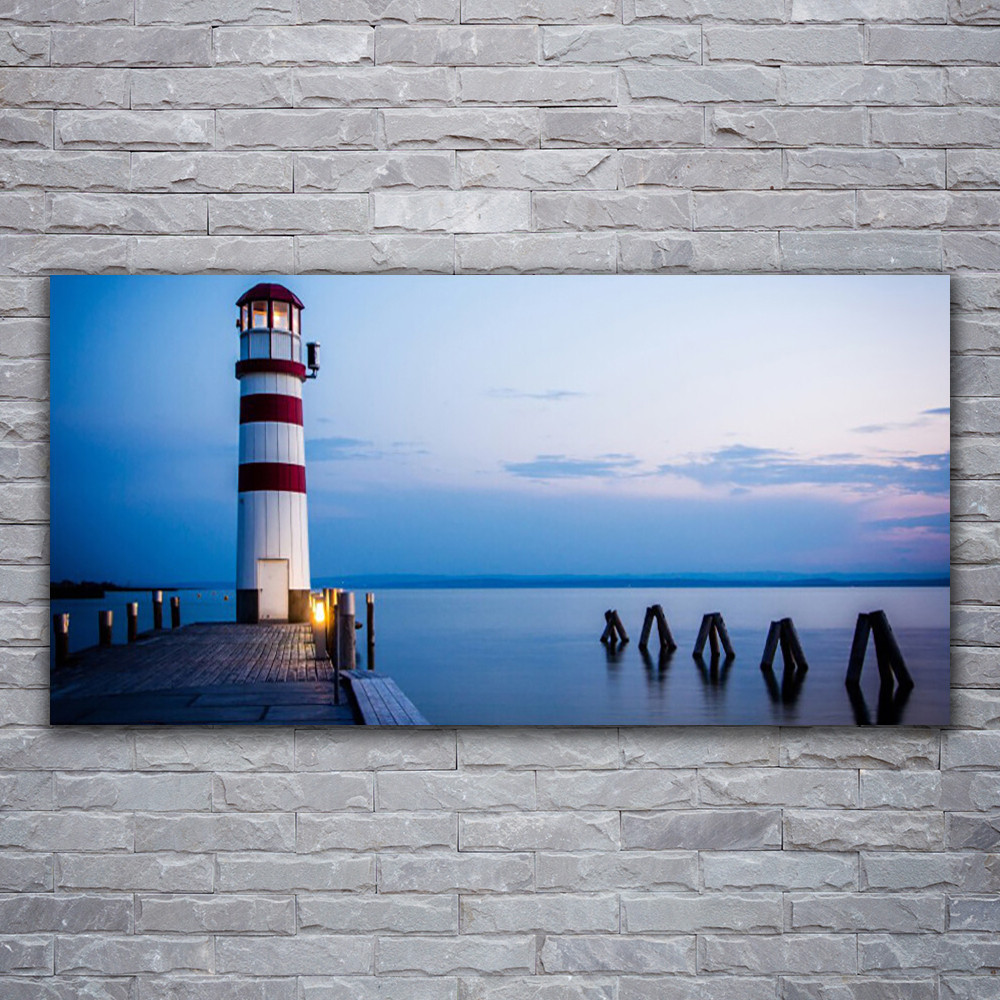 Tableau image impression panoramique photo sur toile de mer et phare 120x60