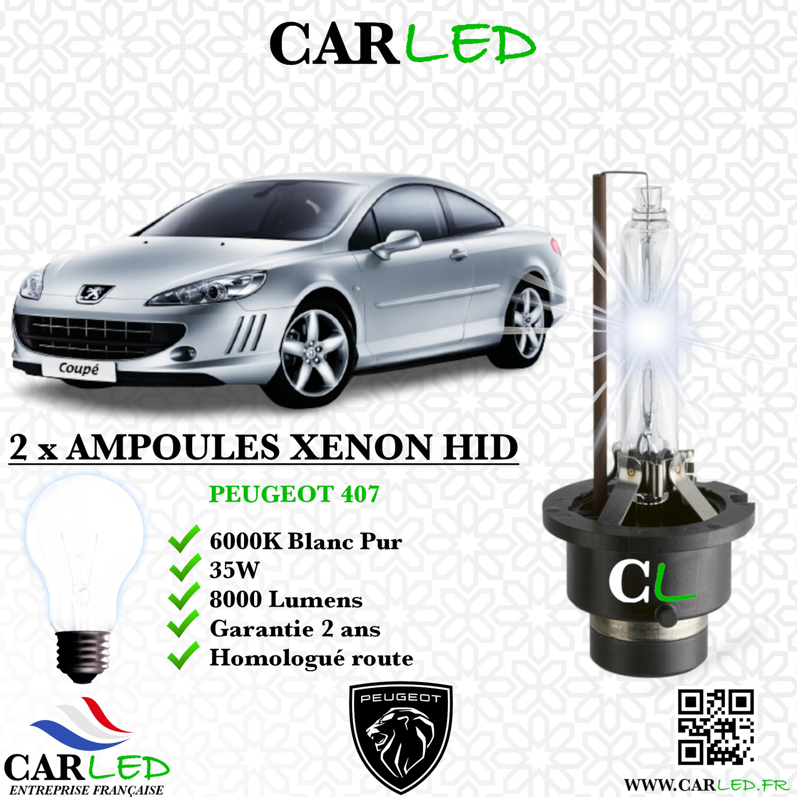 Kit HID Xénon 35W 6000K 8000lm pour PEUGEOT 407