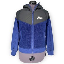 Nike Boy's Sportswear Windrunner Sherpa Black/Blue Jacket AA0069 478 Size Large