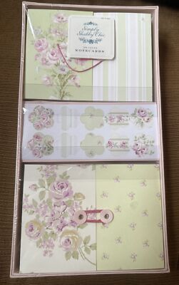 Simply Shabby Chic Stationery 10 Pink Note Cards  with Flowers & Envelopes NIB