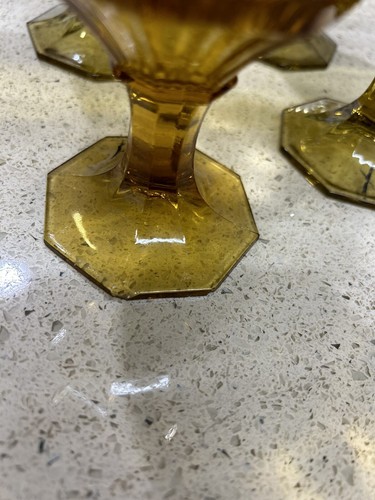 Vintage Amber Octagonal Independence Water Wine Tea Goblet Footed Set Of 4 - Picture 2 of 3