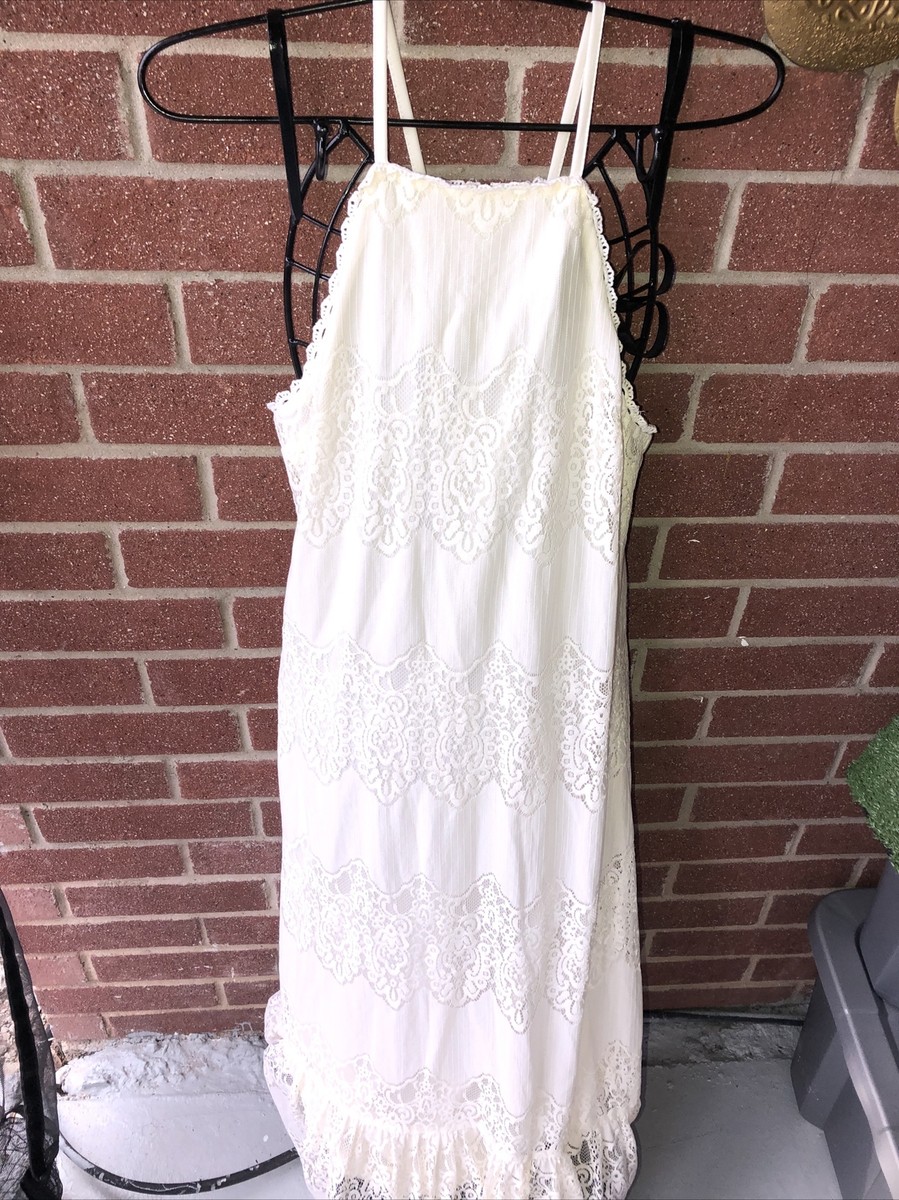 Forever 21 Maxi Dress Womens Large Off White/Ivory Sheer Lace