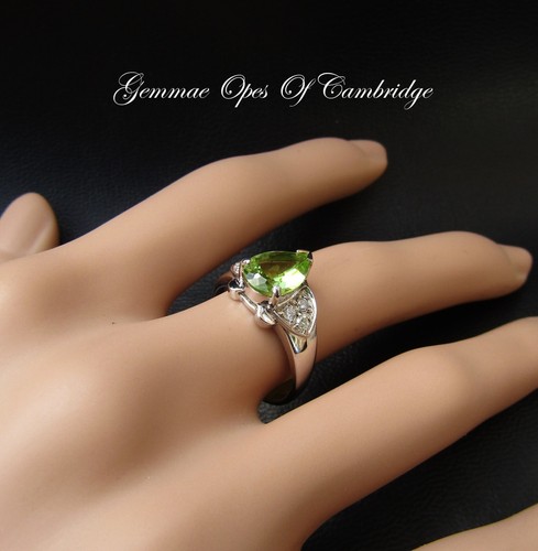 9ct White Gold Peridot and Diamond Ring Pear Cut Size N 3.11g Certified 9k - Picture 4 of 11
