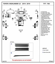 Interior Genuine Carbon Fiber Dash Trim Kit for Toyota Highlander LE 2014 - 2019