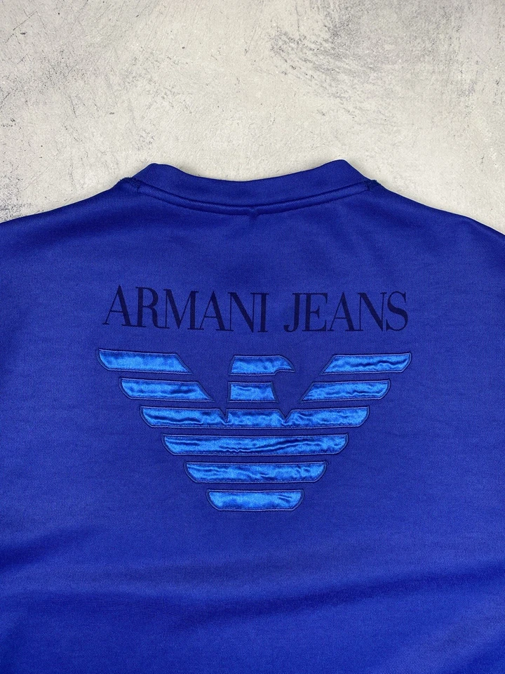 Armani Jeans Mens Blue Sweatshirt Sweater Y2k Emproidered Eagle Logo Size 3XL - image 2 of 4
