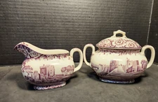 Wood and Sons Castles Sugar & Creamer Set Enoch Woods Purple Plum