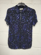 Charlotte Halton Dark Navy Sheer & Sequin Embellished Blouse Size 10. PN