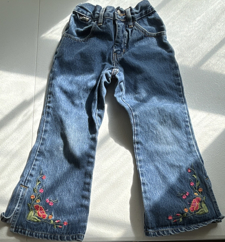 Vintage Gasoline Girls Size 5 Blue Denim Jeans Floral Embroidered