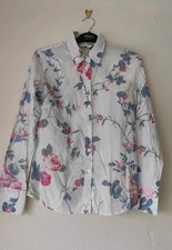 Fab Next white floral fitted blouse shirt long sleeve button down top sz S 8 
