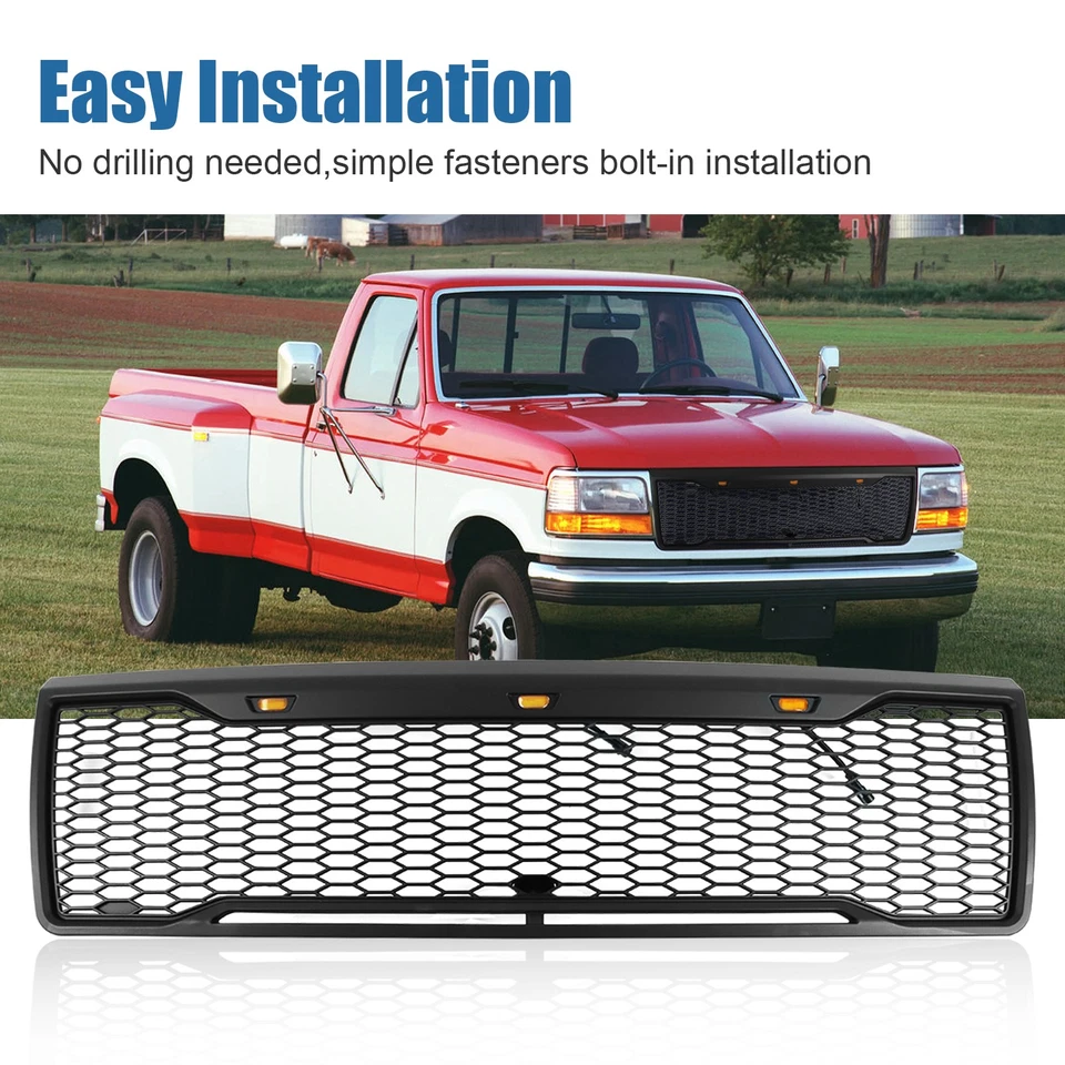 Front Grill Fits 1992-1997 Ford F-Super Duty W/Lights Black - Image 2 of 4