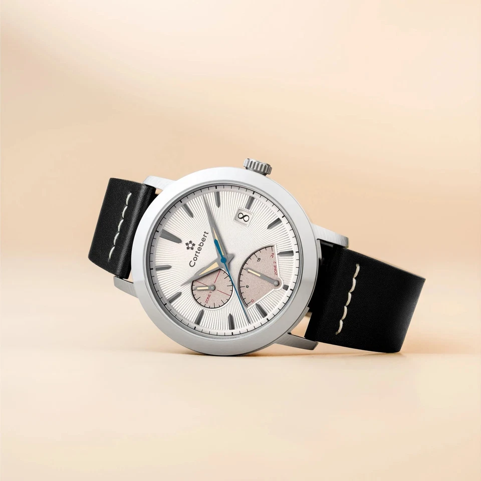 Cortebert Rodez retrógrado doble tiempo blanco/cuero genuino | esfera blanca Foto 2 de 4