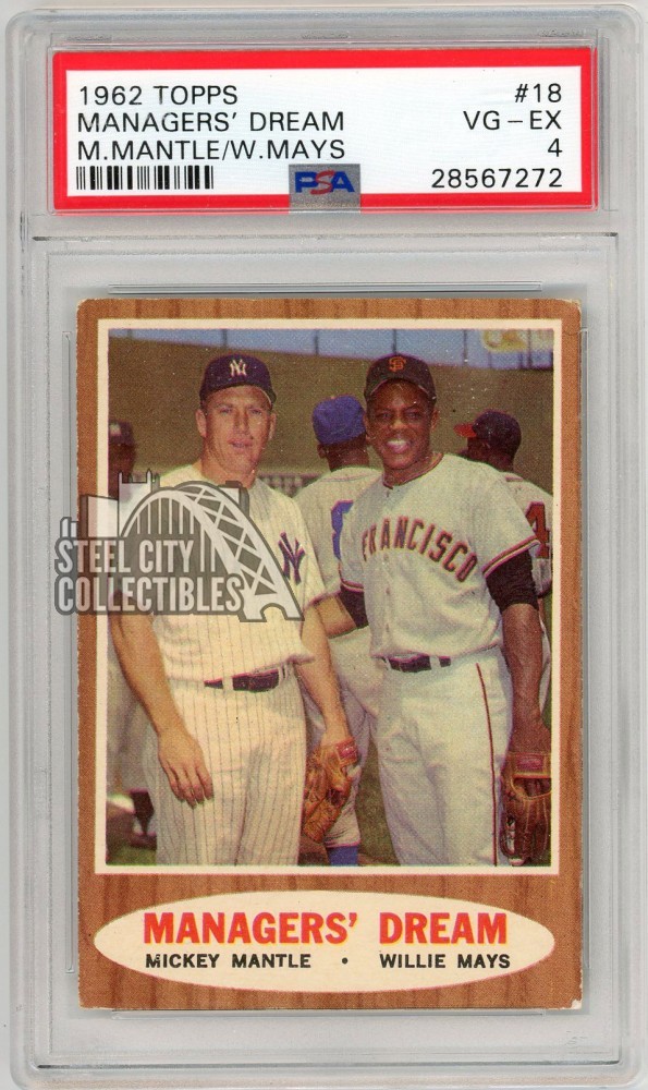 Mickey Mantle Willie Mays 1962 Topps Baseball Managers' Dream Card #18 PSA 4