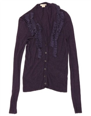 DKNY Damen-Cardigan Pullover mit Rüschen vorne UK 8 Small lila Viskose DT05