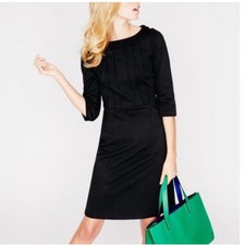 NEW Boden Black Pique Ponte Knit Alexa Dress Roll Collared Pintuck Bodice Size 8