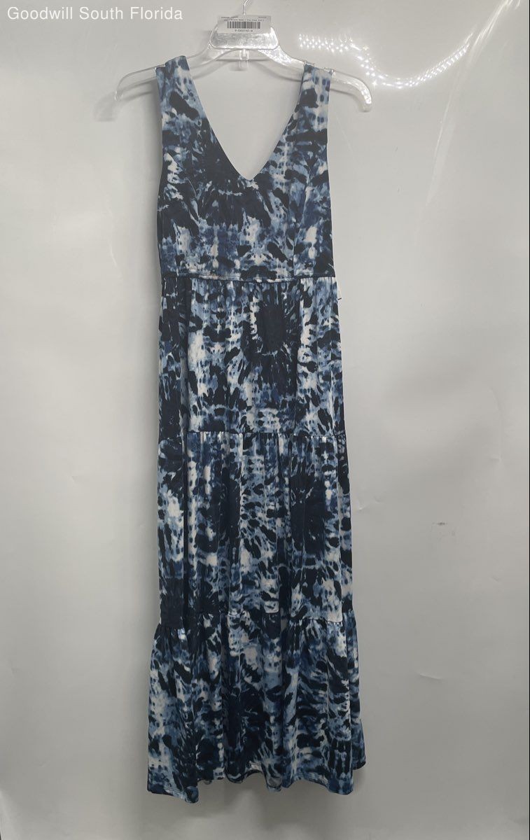 Emma & Michele Womens Blue Tie-Dye V-Neck Pullover Maxi Dress Size Small W/Tags